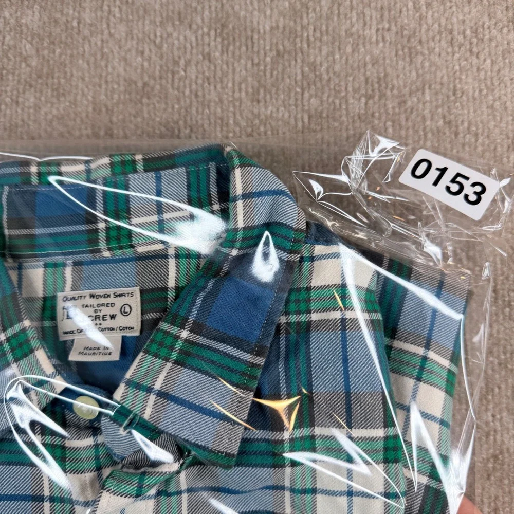 Vintage J Crew‎ Tailored Woven Shirts Blue Green Plaid Cotton Button Up Size L